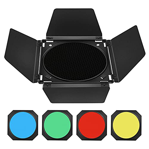 Godox BD-04 Barn Door Metall Scheunentür und Wabengitter und 4 farbige Gelfilter,kompatibel mit Standard-Reflektoren Bowens Mount Kompatibel GODOX LED NEEWER Amaran Aputure LED Video Light Godox BD-04 Barn Door Metall Scheunentür und Wabengitter und 4 farbige Gelfilter,kompatibel mit Standard-Reflektoren Bowens Mount Kompatibel GODOX LED NEEWER Amaran Aputure LED Video Light von Godox