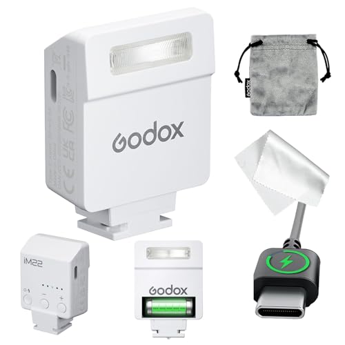 Godox Blitz iM22 Mini Kamera Blitzgerät, 5 Leistungsstufen, 440 Blitze bei voller Leistung, Flash Kompatibel mit Ricoh GR III RG iii X, Canon Sony Nikon Fujifilm (Weiß) von GODOX