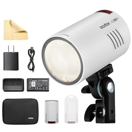 Godox Flash AD100Pro Kit Strobe Light Photography,100Ws 2.4G Wireless HSS 1/8000s Outdoor Flash Light,2600mAh Batterie 0.01-1.5s Recycling,360 Full Power Flashesg TTL/M Funktionen mit AK-R1(Weiß) von Godox