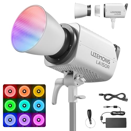 Godox LA150R RGB LED Video Licht Light Videoleuchte 165W 57100Lux@1M Studio Helles Continuous Light,1800K-10000K Bowens Mount RGB LED Dauerlicht mit 14 FX Effekten für Videografie von Godox