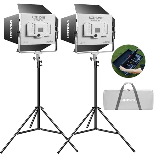 Godox Litemons LP600Bi-K2 Bi-Color LED Light Panel W/APP Control,2 Pcs 60W Studio Photography Lighting W/Barndoor,2800K -6500K,FX Modes/360°Rotatable/CRI 96+ TLCI 96+ with Light Stand,Carry case Godox Litemons LP600Bi-K2 Bi-Color LED Light Panel W/APP Control,2 Pcs 60W Studio Photography Lighting W/Barndoor,2800K -6500K,FX Modes/360°Rotatable/CRI 96+ TLCI 96+ with Light Stand,Carry case von GODOX