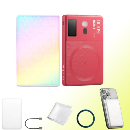 Godox MA5R 2-in-1 RGB LED Videoleuchte mit Magnetladung, CCT 1800K-10000K, 14 Lichteffekten, Vollfarb-Selfie-Aufhelllicht, unterstützt NFC-App-Steuerung (Rot) von GODOX