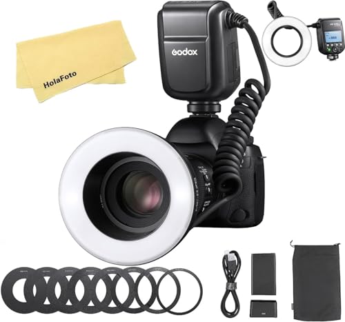 Godox MF-R76N TTL LED-Mikroringblitz für Nikon-Kamera, CCT 5900 K ± 200 K, 3000 mAh Lithium-Akku, 76 Ws HSS 2,4 G, 0,1–1 s Wiederaufladezeit, Doppelblitzröhren, Speedlight und LCD-Display-Adapterringe Godox MF-R76N TTL LED-Mikroringblitz für Nikon-Kamera, CCT 5900 K ± 200 K, 3000 mAh Lithium-Akku, 76 Ws HSS 2,4 G, 0,1–1 s Wiederaufladezeit, Doppelblitzröhren, Speedlight und LCD-Display-Adapterringe von Godox