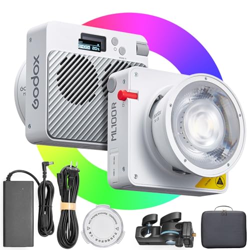 Godox ML100R 110W RGB LED Video Licht,1800K-10000K RGB Video Beleuchtung Kit,CRI 97+/TLCI 98+,APP Steuerung, USB-C Aufladung,14 FX Effekte,für Live Streaming/Outdoor Fotografie (ML100R) von Godox