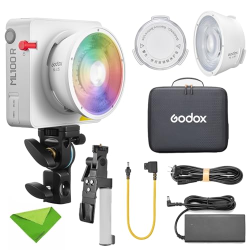 Godox ML100R Kit1 Vollfarb-LED-Videoleuchte CCT 1800K-10000K FX-Modus 14 CRI ≈ 95 TLCI ≈ 95, für die tägliche Porträtfotografie, mobile Außenaufnahmen und Innenbeleuchtung von Godox