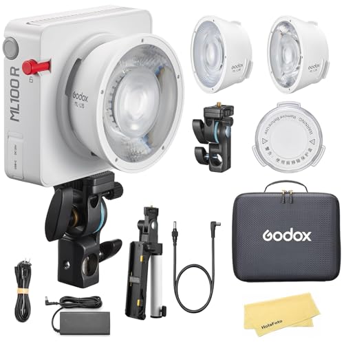 Godox ML100R Kit2 RGB-LED-Videoleuchte mit Bluetooth-Steuerung, 1800K-10000K CCT, 95 CRI/TLCI,14 FX-Modi,110W Eingangsleistung,Kompakt und Leicht für Professionelles Filmemachen,Fotografieren,Vlogging von Godox