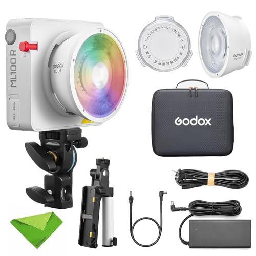 Godox ML100R Kit2 Vollfarb-LED-Videoleuchte CCT 1800K-10000K FX-Modus 14 CRI ≈ 95 TLCI ≈ 95, für die tägliche Porträtfotografie, mobile Außenaufnahmen und Innenbeleuchtung von Godox