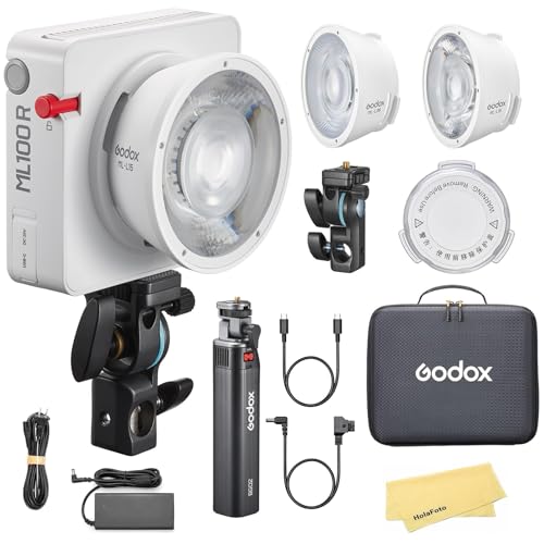 Godox ML100R Kit3 RGB-LED-Videoleuchte mit Bluetooth-Steuerung, 1800K-10000K CCT, 95 CRI/TLCI,14 FX-Modi,110W Eingangsleistung,Kompakt und Leicht für Professionelles Filmemachen,Fotografieren,Vlogging von Godox