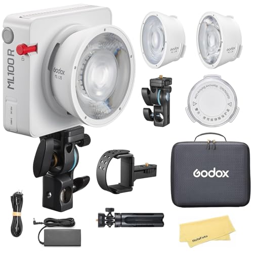 Godox ML100R Kit4 RGB-LED-Videoleuchte mit Bluetooth-Steuerung, 1800K-10000K CCT, 95 CRI/TLCI,14 FX-Modi,110W Eingangsleistung,Kompakt und Leicht für Professionelles Filmemachen,Fotografieren,Vlogging von Godox