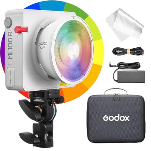 Godox ML100R Vollfarbiges RGB LED-Videoleuchte im Taschenformat mit austauschbarem 15° Reflektor, 1800-10000K CCT, 14 Kino-Lichteffekten, Mehreren Stromversorgungsoptionen und App-Steuerung Godox ML100R Vollfarbiges RGB LED-Videoleuchte im Taschenformat mit austauschbarem 15° Reflektor, 1800-10000K CCT, 14 Kino-Lichteffekten, Mehreren Stromversorgungsoptionen und App-Steuerung von Godox