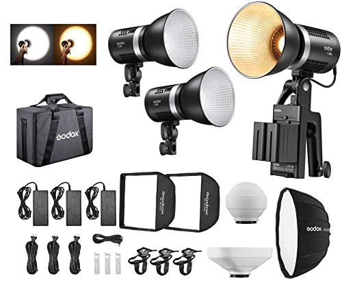 Godox ML30 ML30BI 40W LED-Licht Silent Mode Tragbare Helligkeitsanpassung Unterstützung Li-Ion mit AC-Netzteil LED-Außenbeleuchtung + 2xNP970 Lithiumbatterie (ML-K2 DREI Lichter Set) von Godox