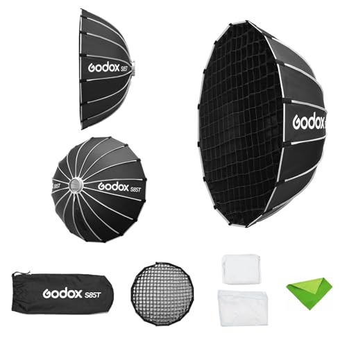 Godox S85T 85 cm/33,4 Zoll Regenschirm-Softbox + Gitter, Bowens-Montage, Schnellverschluss-Softboxen, Lichtdiffusor-Reflektor für Godox SL60, SL150, SK400II, AD600BM, AD400Pro Godox S85T 85 cm/33,4 Zoll Regenschirm-Softbox + Gitter, Bowens-Montage, Schnellverschluss-Softboxen, Lichtdiffusor-Reflektor für Godox SL60, SL150, SK400II, AD600BM, AD400Pro von Godox