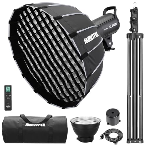 Godox SL-60W CRI 95+ LED Videoleuchte SL60W weiß 5600K Version 60WS Bowens-Halterung mit AMBITFUL P60 Schnellinstallation Softbox, Tragetasche, Lichtständer, Fernbedienung RC-A5 Godox SL-60W CRI 95+ LED Videoleuchte SL60W weiß 5600K Version 60WS Bowens-Halterung mit AMBITFUL P60 Schnellinstallation Softbox, Tragetasche, Lichtständer, Fernbedienung RC-A5 von Godox