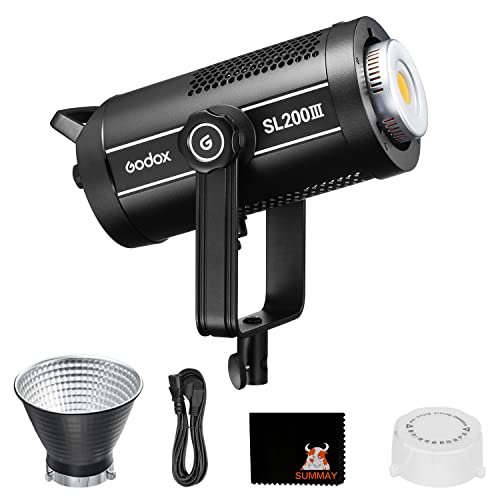 Godox SL200III LED Videoleuchte, 95600lux@1m5600K CRI96 TLCI97 Bowens Mount 0%-100% Helligkeitseinstellung, Eingebauter 8FX Effekt Silent Modus, Geeignet für Video, Studio, Stillleben, Interviews von Godox