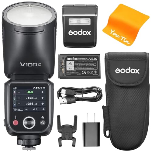Godox V100-C V100C E-TTL II Kamerablitz für Canon, Godox V1PRO-C Aufgerüstet,100Ws Rundkopf Blitzgerät mit OLED Screen und SU-1, 2,4G HSS 1/8000s Li-Ion 7.2V/2980mAh, V100C für Canon Kameras Godox V100-C V100C E-TTL II Kamerablitz für Canon, Godox V1PRO-C Aufgerüstet,100Ws Rundkopf Blitzgerät mit OLED Screen und SU-1, 2,4G HSS 1/8000s Li-Ion 7.2V/2980mAh, V100C für Canon Kameras von Godox