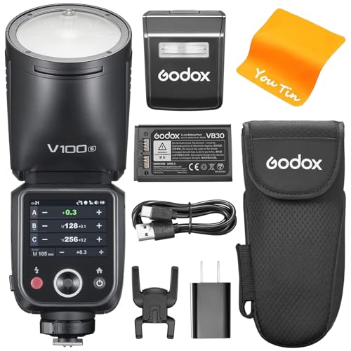 Godox V100-S V100S TTL Kamerablitz für Sony, Godox V1PRO-S Aufgerüstet,100Ws Rundkopf Blitzgerät mit OLED Screen und SU-1, 2,4G HSS 1/8000s Li-Ion 7.2V/2980mAh, V100S für Sony Kameras von Godox