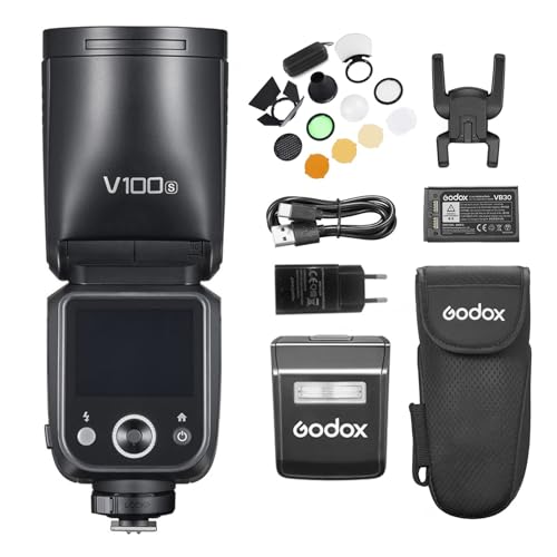Godox V100S Rundkopf-Kamerablitz, 100 W TTL-Speedlite, Touch-Steuerungsbildschirm, integrierte LED-Einstelllampe mit abnehmbarem Sub-Blitz, AK-R1 Kit, Diffusorbrett kompatibel mit Sony Kameras Godox V100S Rundkopf-Kamerablitz, 100 W TTL-Speedlite, Touch-Steuerungsbildschirm, integrierte LED-Einstelllampe mit abnehmbarem Sub-Blitz, AK-R1 Kit, Diffusorbrett kompatibel mit Sony Kameras von Godox