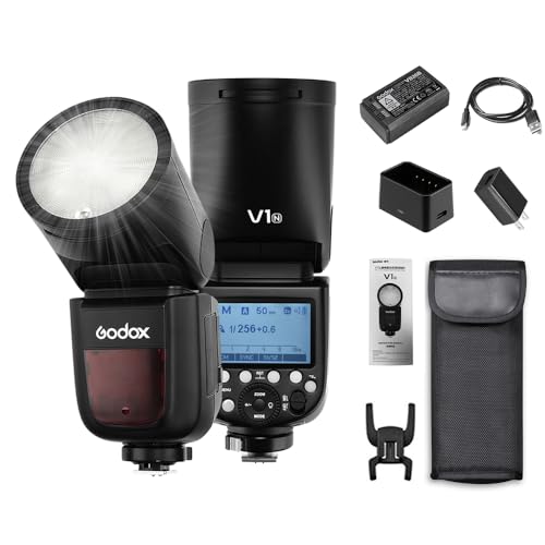 Godox V1N Professionelles Blitzgerät Speedlite Speedlight Rundkopf Wireless 2.4G Fresnel Zoom Kompatibel mit Nikon D5300 D750 D850 D7100 Z7Cameras Camcorder Godox V1N Professionelles Blitzgerät Speedlite Speedlight Rundkopf Wireless 2.4G Fresnel Zoom Kompatibel mit Nikon D5300 D750 D850 D7100 Z7Cameras Camcorder von Godox