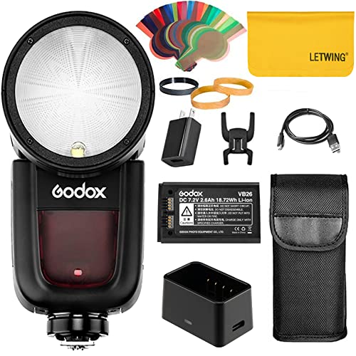 Godox V1O Professional Blitzgerät Speedlite Kompatibel mit Olympus/Panasonic Kameras, Runder Kopf Kamera Blitz mit Lithium Batterie von Godox