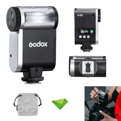 Godox iA32 Mini-Blitzgerät für Canon, Fuji, Sony, Nikon, Panasonic Olympus Pentax, GN15, 2,5 s Wiederaufladezeit, ca. 490 Blitzzeiten, Mini-Kamerablitz für Sony ZV1 usw. (ohne Akku) von Godox