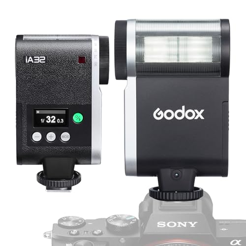 Godox iA32 Mini Kamerablitz Blitzgerät,8 Leistungsstufe (1/128~1/1),2.5s Recycle Time S1/S2 Optische Steuerung,A/M Modus,Godox iFlash für Fuji, Canon, Nikon, Sony, Olympus, Panasonic Kamera von Godox