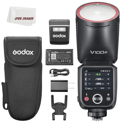 odox V100C Flash V100-C Round Head Touch Screen Flash, 100Ws Global Shutter Flash Sync 1/80000, 1/8000 HSS, Built-in Lithium Battery, 10 Level LED Modeling Lamp, for Canon Camera(Godox V100C) von GODOX