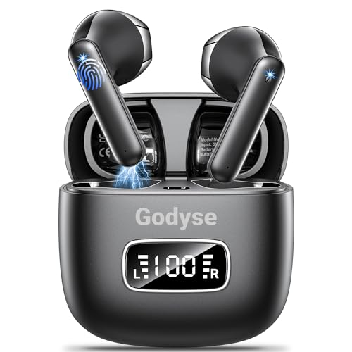 Bluetooth Kopfhörer,Godyse Kopfhörer Kabellos Bluetooth 5.3 LED Anzeige 42 std Spielzeit mit 4 Mikrofon ENC Anruf Noise Cancelling HIFI Stereo IPX6 Wasserdicht Bluetooth Kopfhörer für iOS Android Grau von Godyse