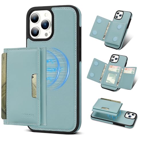 Godzoen Schutzhülle für iPhone 11 Pro Max, 2-in-1 abnehmbare Handyhülle, Kartenhalter, RFID-Blockierung, modisches Leder-Kartenfach und faltbares Design, Blau 15,5 cm (6,1 Zoll) von Godzoen