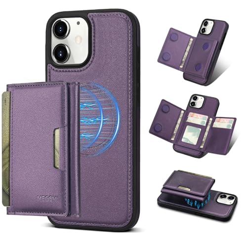 Godzoen Schutzhülle für iPhone 12, abnehmbare 2-in-1-Handyhülle, Kartenhalter, RFID-Blockierung, modisches Leder-Kartenfach und faltbares Design, Violett 15,5 cm (6,1 Zoll) von Godzoen