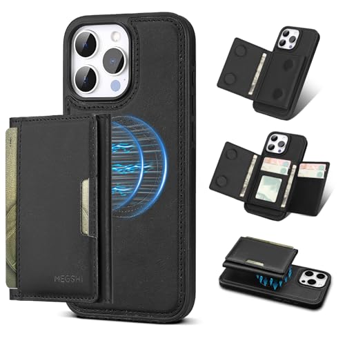 Godzoen Schutzhülle für iPhone 13 Pro, 2-in-1 abnehmbare Handyhülle, Kartenhalter, RFID-Blockierung, modisches Leder-Kartenfach und faltbares Design, Schwarz 15,5 cm (6,1 Zoll) von Godzoen