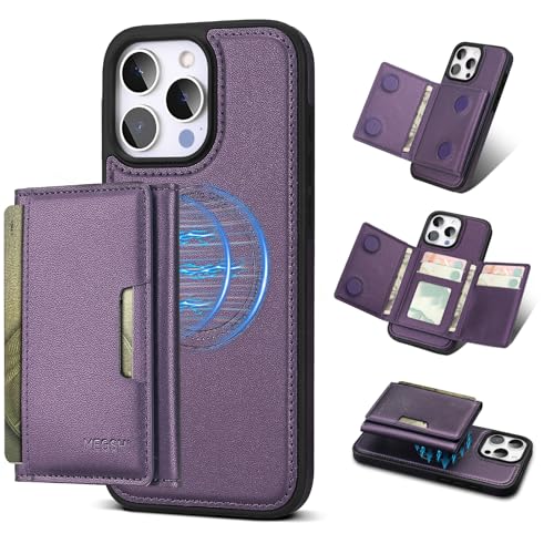 Godzoen Schutzhülle für iPhone 14 Pro, 2-in-1 abnehmbare Handyhülle, Kartenhalter, RFID-Blockierung, modisches Leder-Kartenfach und faltbares Design, Violett 15,5 cm (6,1 Zoll) von Godzoen