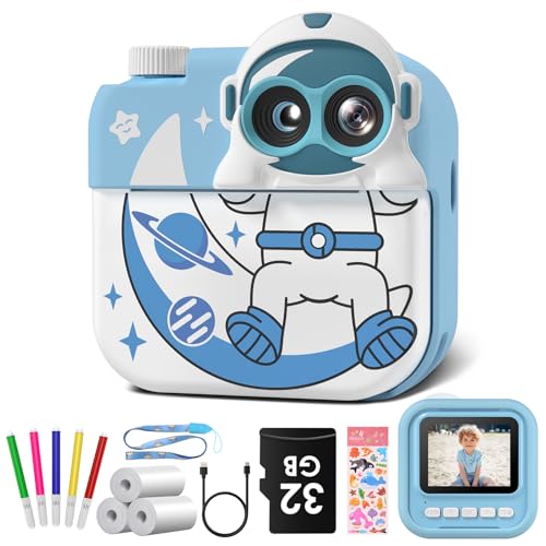 Gofunly Kinderkamera Sofortbildkamera, Sofortbildkamera Kinder 2,4 Zoll Bildschirm 1080P Videokamera Kamera Kinder Sofortdruck mit 32GB Karte & 3 Rollen Druckpapier Geschenk für Kinder 3-12 Jahren von Gofunly