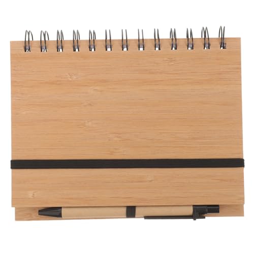 Gogogmee 1Satz Tragbares Notizbuch mit Bambusdeckel Spiral Journal für Effiziente Planung und Notizen für Büro Schule und Persönliche Projekte Stift von Gogogmee