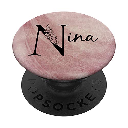 Nina Personalized Name Floral Rose Pink Grunge Design PopSockets PopGrip: Ausziehbarer Sockel und Griff für Handys/Tablets mit Tauschbarem Top von Gogojix Girl Name Gifts