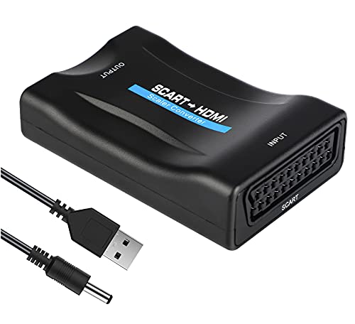 Goldoars Scart auf HDMI Konverter 1080P/720P Scart to HDMI Wandler SCART Eingang HDMI Ausgang Composite Video HD Stereo Video Adapter für HDTV STB VHS Xbox PS3 Sky DVD Blu-ray,mit USB Ladekabel von GoldOars