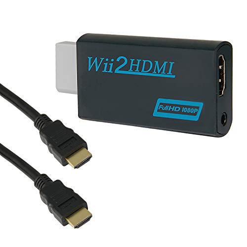 GoldOars Wii HDMI Adapter Wii zu HDMI Adapter 1080P/720P HD Converter Adapter mit 3,5mm Stereo Audio Buchse +1.5m HDMI Kabel Unterstützt NTSC/PAL Format für Smart TV HDTV (Schwarz) von GoldOars