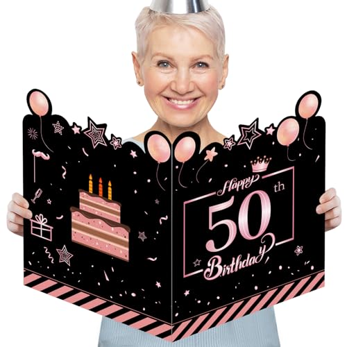 Geburtstagskarte 50 Frau Mann Groß 63x40cm,Karte 50 Geburtstag Frau Mann,50 Geburtstag Männer Frauen Deko,Geburtstagskarten 50 Jahre Rosegold,50. Geburtstag Gästebuch Karten Danke Geschenke,GrußKarten von GoldRock