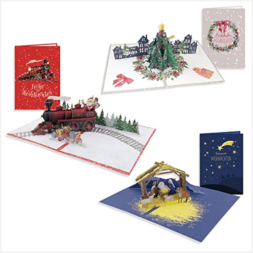 Goldbek® 3D Karten Weihnachtsset Stille Nacht - 3 Popup Karten zu Weihnachten | Ideal als Geschenke | Mit Umschlägen von Goldbek
