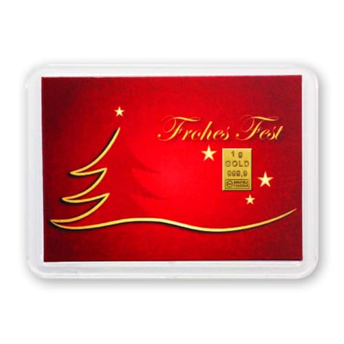 Goldschulz Goldbarren 1g 1 Gramm Motivbox - Frohes Fest - Geschenk + Echtheitszertifikat von Goldschulz