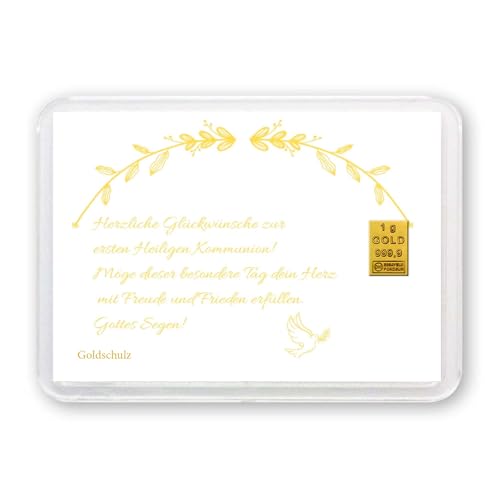 Goldschulz Goldbarren 1g 1 Gramm Motivbox - Heilige Kommunion- Geschenk + Echtheitszertifikat von Goldschulz