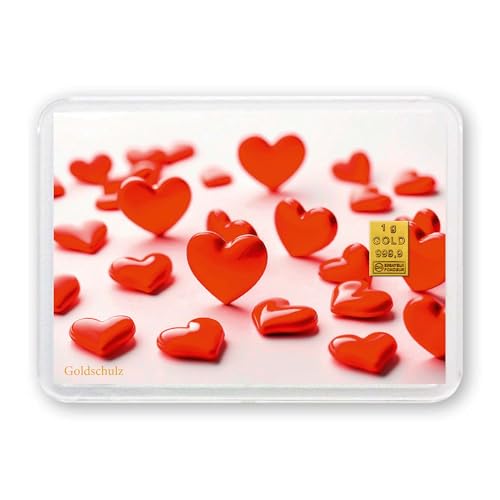 Goldschulz Goldbarren 1g 1 Gramm Motivbox - Herzen Hearts Glückwünsche - Geschenk + Echtheitszertifikat von Goldschulz