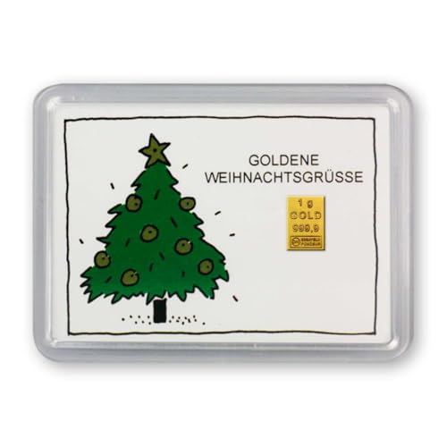 Goldschulz Goldbarren 1g 1 Gramm Motivbox - Tannenbaum - Geschenk + Echtheitszertifikat von Goldschulz