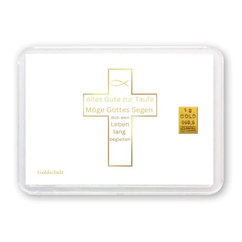 Goldschulz Goldbarren 1g 1 Gramm Motivbox - Zur Taufe Kreuz - Geschenk + Echtheitszertifikat von Goldschulz