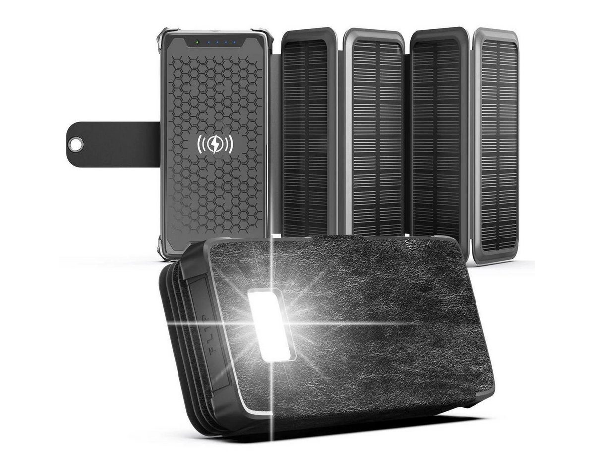 Goldstern-Tech Solara 10000 Solar Powerbank Wasserdicht, hohe Kapazität 10000 mAh (1 St), Schnellladefunktion, LED-Anzeige und kabellosem Aufladen von Goldstern-Tech