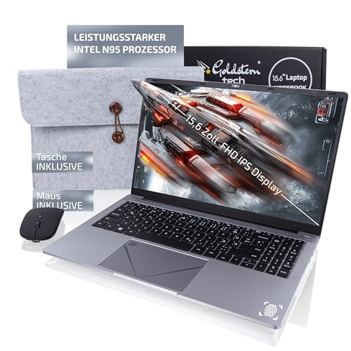 Goldstern tech 15,6 Zoll Notebook (39,6 cm), Intel Celeron N95, 512 GB SSD, Windows 11 Pro, Full-HD Display, federleichtes Design, Intel UHD Graphics, ideal für Arbeit & Multimedia von Goldstern tech