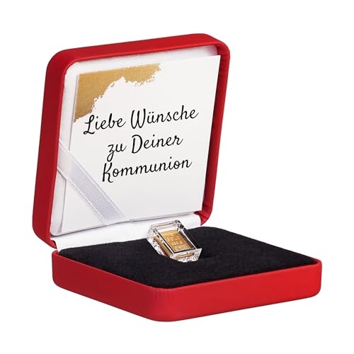 Gold zur Kommunion - Goldbarren 1g in hochwertiger Kapsel inkl. Etui und Grußkarte (Etui rot) von Goldstücke24