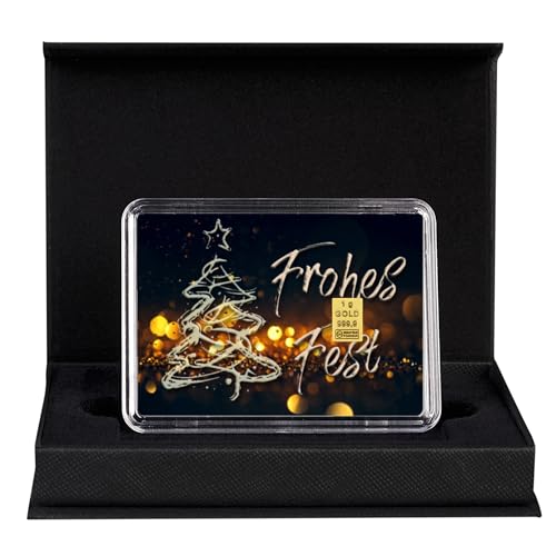 Goldstücke24 - Geschenk zu Weihnachten Frohes Fest Goldbarren 1g in schwarzer Geschenkbox - Tolle Geschenkidee von Goldstücke24