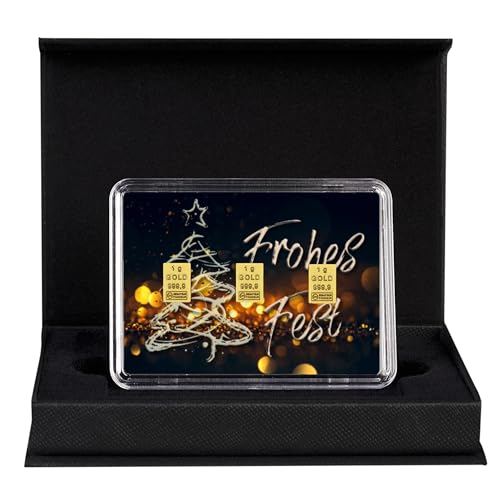 Goldstücke24 - Geschenk zu Weihnachten Frohes Fest Goldbarren 3g in schwarzer Geschenkbox - Tolle Geschenkidee von Goldstücke24