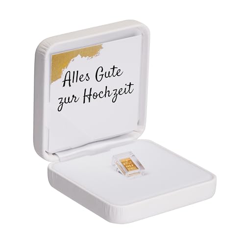 Goldstücke24 - Geschenk zur Hochzeit - Goldbarren 1g in hochwertiger Kapsel inkl. Etui (weiß) und Grußkarte - Gold zur Hochzeit verschenken von Goldstücke24