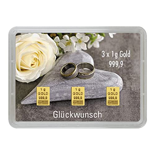 Goldstücke24 - Geschenk zur Hochzeit Herzlichen Glückwunsch zur Hochzeit Goldbarren 3g - Tolle Geschenkidee - Echtheitsgarantie von Goldstücke24